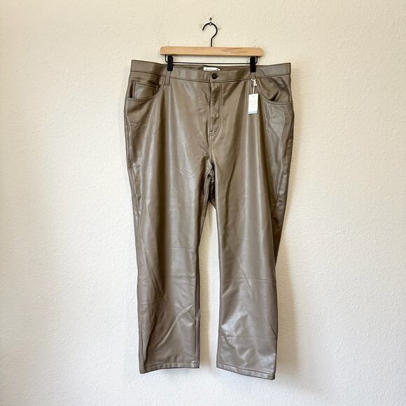 ABERCROMBIE & FITCH The 90s Straight Pants Taupe Vegan Leather NWT - Picture 1 of 15